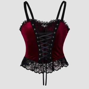 Cross-border Dark Gothic Velvet Lace-up Corset-Halloween Lace <b>Patchwork</b> Sling Tank <b>Top</b> Breathable Bustier Short 2205 Wholesale - Product Image 1