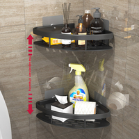 Étagère de rangement d'angle triangulaire en aluminium à double niveau pour salle de bain, porte-serviettes mural sans perforation