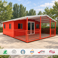 Maison conteneur préfabriquée extensible de luxe rouge, villa modulaire pliable avec terrasse, mini-maison