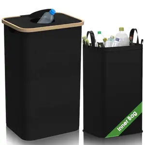 Grande poubelle de recyclage pour la cuisine avec sac intérieur réutilisable, bidon de verre, poubelle de recyclage 100L en plastique noir