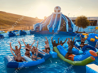 Nouveau design de parc d'attractions, grand toboggan aquatique gonflable et piscine avec PVC haute résistance, certifié CE, garantie de 3 ans