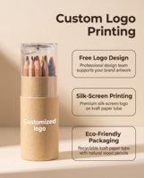 Mini kit artistique en tube kraft, 6 crayons de couleur, 6 crayons de cire, taille-crayon transparent, couvercle en bois naturel, hexagonal/rond, logo personnalisé, sérigraphie, pour enfants