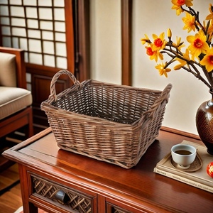 Wholesale New Chinese Style Handmade Natural Wicker Basket Willow <strong>Small</strong> Storage Basket <strong>Hamper</strong> with Handle - Product Image 1