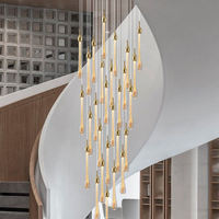 Lustre moderne en cristal doré à LED, réglable en hauteur, pour escalier, hôtel, villa