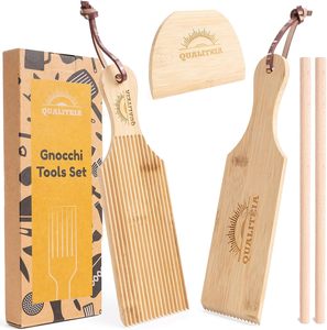 Set per Gnocchi con Utensili per Impastare - 2x Palette, 2x Rulli e 1x <span class=keywords><strong>Tagliapasta</strong></span>, Strumenti in Bambù per Modellare la Pasta - Product Image 1