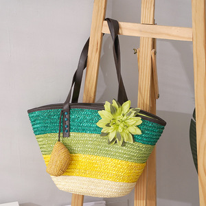 Haute qualité tissé paille sac fourre-tout plage femmes Polyester Oem été sacs à <span class=keywords><strong>main</strong></span> été accessoires rotin fait à la <span class=keywords><strong>main</strong></span> sac pour l'été - Product Image 2