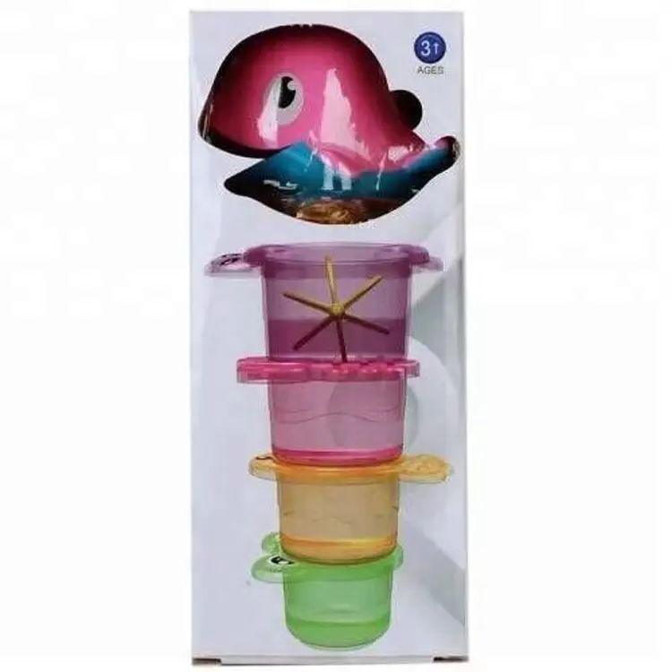 Jogo de brinquedos de banho dobrável em forma de animal marinho para bebês, copos empilháveis oceano coloridos