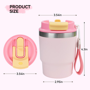 Gobelet isotherme mini en acier inoxydable 304 de 12 oz, tasse à café à double paroi sous vide avec couvercle à double ouverture et cordon, anti-fuite, garde le froid 24h - Product Image 6