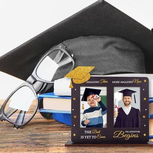 <span class=keywords><strong>Cadre</strong></span> photo de remise de diplôme Classe de 2026, double <span class=keywords><strong>cadre</strong></span> photo ThenNow avec paillettes et toque de diplômé, souvenir de bureau en bois, cadeau de remise de diplôme - Product Image 5