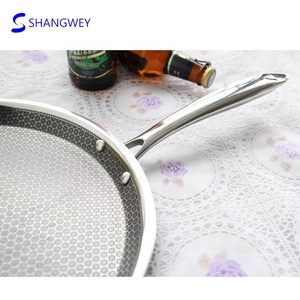 Poêle à induction en acier inoxydable de 30cm Poêle à frire antiadhésive en nid d'abeille 3ply <span class=keywords><strong>Wok</strong></span> de cuisson en métal pour l'hôtel pour la friture - Product Image 4