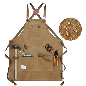 HD114 Thickened canvas maintenance work apron pockets wax canvas work apron waterproof Tool apron
