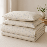 Ensemble de housse de couette à fleurs bleues, OEM ODM, ensemble de literie personnalisé avec fermeture éclair et taies d'oreiller pour la vente en gros, fournitures pour la maison