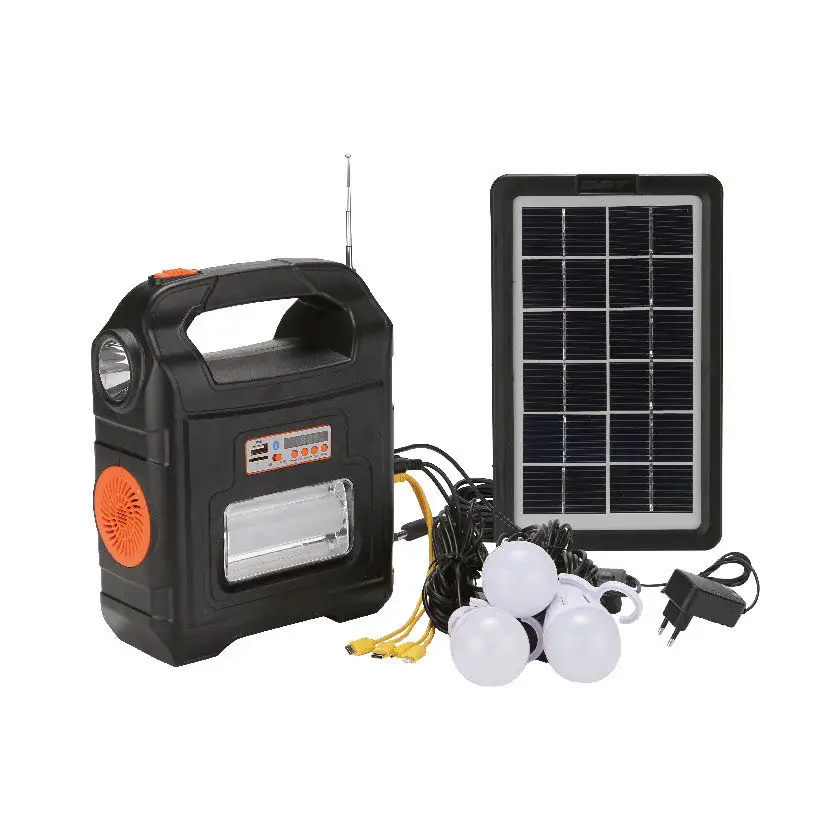 AT9026 Fabrik preis Solar licht System 6 V3W Black Panel mit Telefon ladegerät. Tragbares LED-Leuchten-Kit Gd lite
