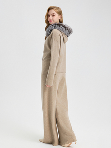 QC25070 Conjunto de <span class=keywords><strong>chándal</strong></span> de abrigo de lana con capucha de piel de zorro plateado natural para <span class=keywords><strong>mujer</strong></span> - Product Image 4