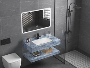 Meuble-lavabo mural moderne avec double vasque intégrée en marbre <span class=keywords><strong>et</strong></span> miroir LED pour petite <span class=keywords><strong>salle</strong></span> <span class=keywords><strong>de</strong></span> <span class=keywords><strong>bain</strong></span> - Product Image 4