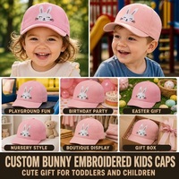 Gorra de Béisbol Infantil Personalizada con Bordado de Conejito, Gorra de Algodón de 6 Paneles, Ajustable para Niños Pequeños, Venta al Por Mayor OEM, MOQ Bajo