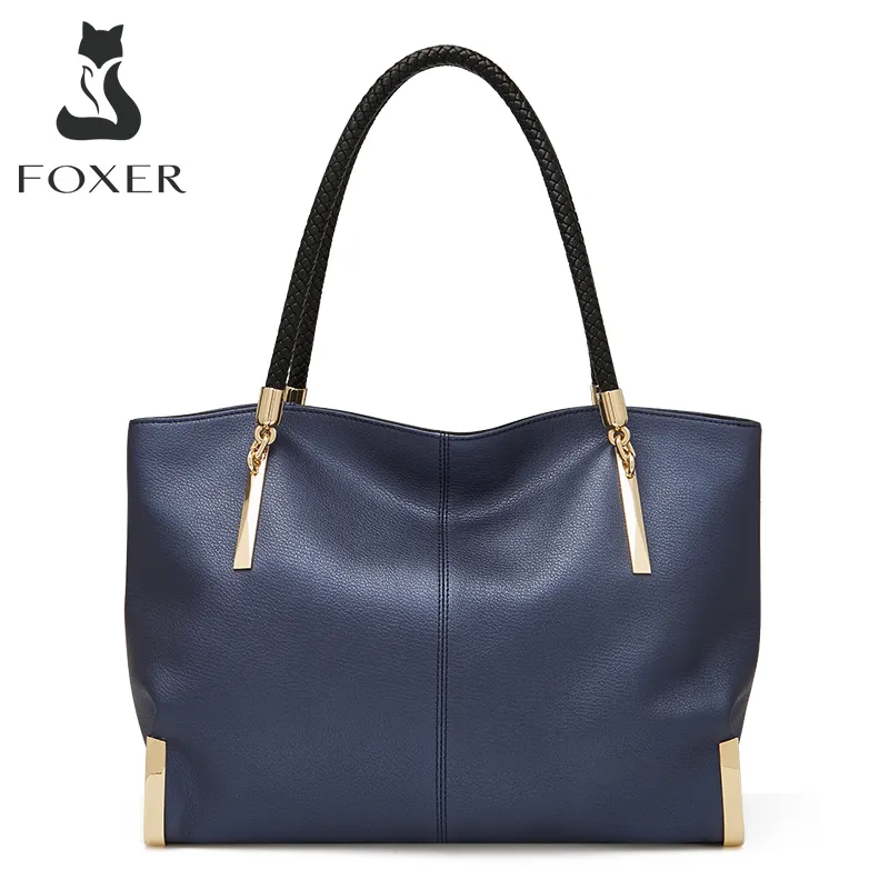 FOXER Frauen Kuh Leder Handtasche Weiblich Große Kapazität Umhängetasche Luxus Design Lady Totes Reiß verschluss Top Griff Tasche Chic Große Geldbörse