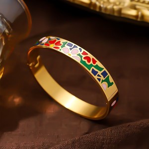Vintage Enamel Painting Stainless Steel 18K Gold Plated Multi-color Geometry Personalized <b>Bangle</b> <b>Bracelet</b> Women Trendy - Product Image 5
