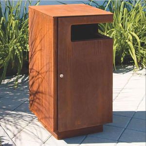 Pattumiera di rifiuti pubblici in acciaio Corten per esterni, - Product Image 2
