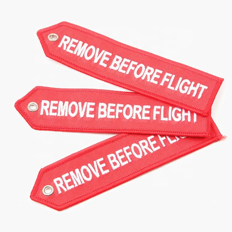 Embroidered Keychains OEM Factory Custom Made Logo Embroidery Key Chains for Remove Before Flight Airplane