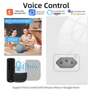 Interruptor de pared táctil Tuya de 2 botones Wifi/Zigbee, estándar brasileño, con enchufe inteligente brasileño - Product Image 3