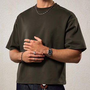T-shirt <span class=keywords><strong>Homme</strong></span> <span class=keywords><strong>Coupe</strong></span> Boxy en Coton Lourd 300 GSM, Col Rond Côtelé, Épaules Tombantes, Manches Courtes, Idéal Streetwear Personnalisé - Product Image 5