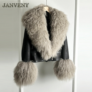 JANVENY 2024 Nuova Giacca Calda Invernale <span class=keywords><strong>in</strong></span> <span class=keywords><strong>Ecopelle</strong></span> con Collo <span class=keywords><strong>in</strong></span> Pelliccia di Pecora Mongola da <span class=keywords><strong>Donna</strong></span> Cappotto Corto Caldo <span class=keywords><strong>in</strong></span> Similcamoscio di Agnello Vestibilità Larga <span class=keywords><strong>in</strong></span> Pelle PU - Product Image 2