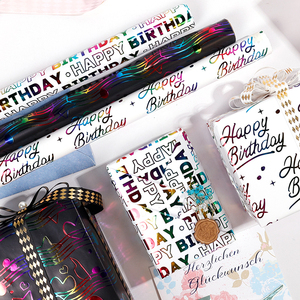 Rainbow Foil <b>Birthday</b> Wrapping <b>Paper</b> 80gsm Soft Metallic 43*300cm Candle & Balloon Design Gift Packaging - Product Image 2