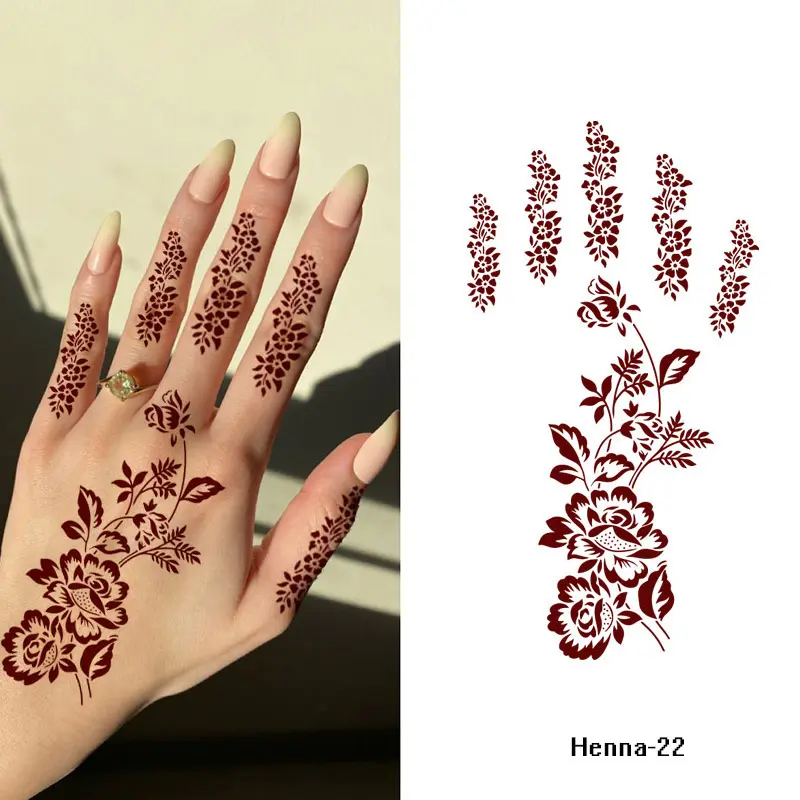 40 tipos de tatuaje de Henna granate pegatina estilo indio patrón de encaje tatuajes rojos Sexy marrón Mandala tatuaje temporal de Henna