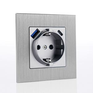 <span class=keywords><strong>Prise</strong></span> Schuko à contact de mise à la terre avec chargeur rapide USB C 20 W <span class=keywords><strong>Prise</strong></span> murale UE avec panneau en aluminium <span class=keywords><strong>Prise</strong></span> USB de type a C intégrée - Product Image 2