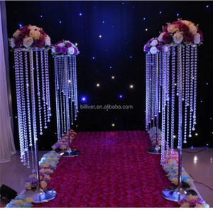 床プランター花瓶ウェディングデコレーションメタルシルバー人工花スタンドクリスタルビーズペンダントペンダント鉄製 - Product Image 3