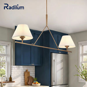 Barre en laiton frottée à la main de lustre linéaire de Casta avec les nuances jumelles de cône de tissu, plafonnier de bâti de tige pour l'îlot de cuisine - Product Image 1