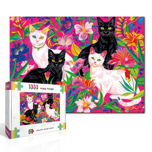 Creative Jigsaw Puzzle 1000 Pieces Cats <b>Floral</b> Design Matte Finish Cardboard <b>Box</b> Unisex 14 Years & Up - Product Image 1