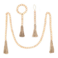 Usine Whosale Rustique Boisé Perlé Décor Matériaux Naturels Décor Rustique Guirlande De Perles En Bois Avec Gland De Chanvre