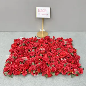 Beda - Arranjo popular de parede com flores de seda, malha de plástico para festas e casamentos, planta artificial 5D rosas vermelhas, decoração de jardim real