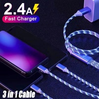 Nouveau câble de charge rapide 3-en-1 avec lumière LED pour téléphone portable, Type-C, Micro USB, 8 broches, compatible Samsung et iPhone