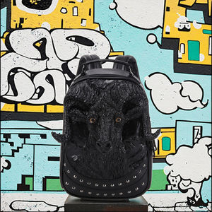 กระเป๋าเป้สะพายหลังลายแพะฮาโลวีน 3 มิติ หนัง PU สำหรับผู้ชายและผู้หญิง  บุด้วยไนลอนนุ่ม ปิดด้วยซิป  ตกแต่งด้วยตัวการ์ตูน - Product Image 2