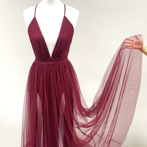 Kdg Peach Color Sexy Sleeveless Backless <strong>Maroon</strong> Satin V Neck Lace Tulle Sling Blue Pink Burgundy Long Wedding <strong>Bridesmaid</strong> <strong>Dresses</strong> - Product Image 4