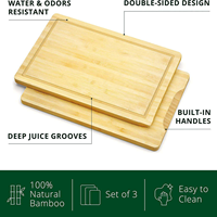 Ensemble de 3 planches à découper en bambou rectangulaires écologiques de qualité supérieure en gros, avec logo gravé, rainure pour le jus, pour la cuisine