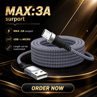 Kabel Data pengisi daya Cepat USB mikro 3A kualitas tinggi 3m 5m 10/16.5 kaki tali sinkronisasi kepang kuat untuk penggunaan proyektor mobil perangkat Android