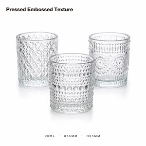 Venta al por mayor de fábrica: Portavelas de cristal transparente con patrón de diamante en relieve para velas de té y whisky - Product Image 2