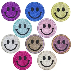 Niedliches Hot Melt Klebe eisen auf Glitter Pulver Pailletten Kleidungs stück gestickt Smiley Patches für Kleidung Hüte Taschen Schuhe Dekoration