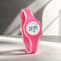 Montre numérique pour filles et garçons, vente en gros, logo personnalisé, deux tons, rose, bracelet intégré doux, cadran blanc circulaire