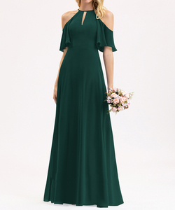 New Look Halter Neck <strong>Cold</strong> <strong>Shoulder</strong> Keyhole High Waits Plain Chiffon Gown Wedding Bridesmaid <strong>Dresses</strong> for Women - Product Image 3