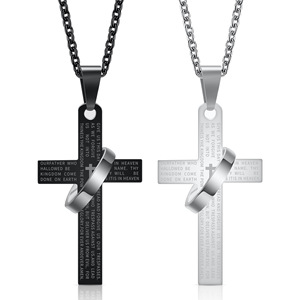 Collar con Colgante en Forma de Cruz Grabado, Acero Inoxidable, 30 mm, Joyería de Moda para Uso Diario, Regalo - Product Image 1