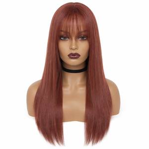 Parrucca Liscia Auburn con Frangia Dritta in <span class=keywords><strong>Capelli</strong></span> Umani, Lunga Marrone Rame Pre-Piumata, Effetto Naturale Senza Colla per Donna - Product Image 1