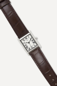 Montre classique carrée large GBHW, argentée et marron, montre-bracelet à quartz avec boîtier en acier inoxydable, bracelet en cuir, style luxueux - Product Image 3