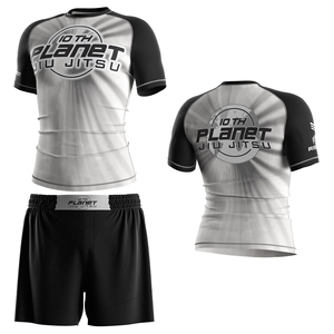 Men's 2-Piece MMA Fight Set <b>Short</b> Sleeve Rashguard Flatlock Stitching Elastic Waist <b>Shorts</b> for MMA Kickboxing - Product Image 5