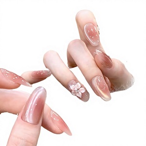Uñas Postizas con Diseño de Flor de Hielo, Estilo Instagram, Sensuales, Combinables con Todo, Degradado de Color Rosa, Efecto Ojo de Gato, Elegantes, Hechas a Mano - Product Image 3