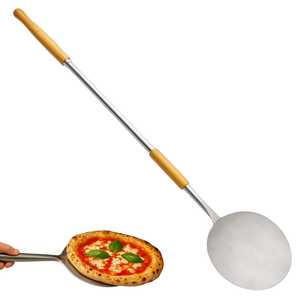 Pala per Pizza Rotonda 158 Cm di Lunghezza 18 Cm di Diametro in Acciaio Inox con Manico in Legno di Faggio per Uso in Forno - Product Image 1